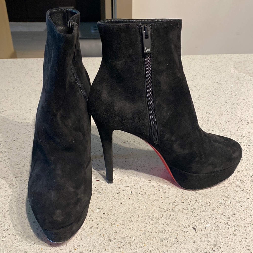 Black suede Christian Louboutin booties